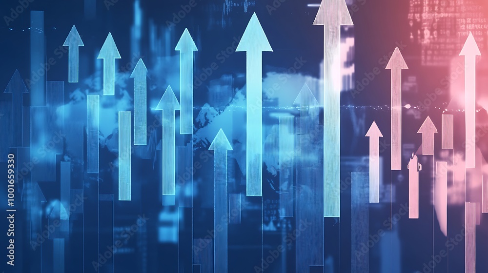 Poster Abstract background with arrows pointing up, representing growth and progress.