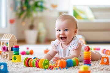 Baby Playing Joyfully on the Floor