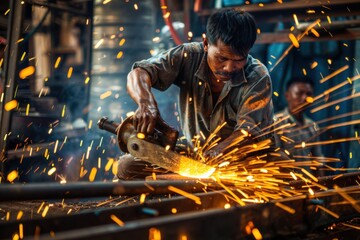 Skilled Craftsman Working with a Grinder in His Workshop