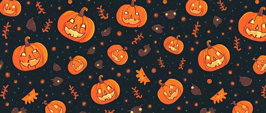 pattern, seamless, illustration, cartoon, wallpaper, icon, cute, art, halloween, texture, color, fun, happy, yellow, orange, backgrounds, backdrop, october, horror, face, lantern, vector, holiday, pum