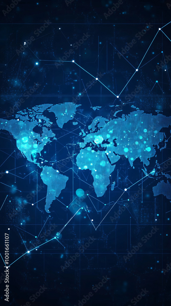 Aufkleber Global business and digital data processing technology connecting network illustrated on abstract world map