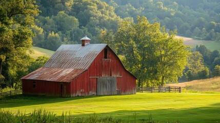 Fototapeta premium Rustic barn surrounded by picturesque landscape
