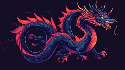 Fototapeta premium Mythical Chinese Dragon Illustration with Colorful Scales