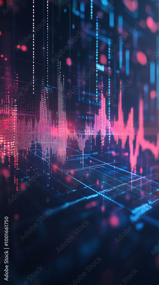 Aufkleber Digital landscape featuring glowing graphs and charts visualizing futuristic data analysis
