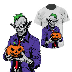 zombie monster holding jack o lantern vector illustration