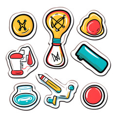 Fun Science Stickers with Kid, Lab Equipment, and Space Icons