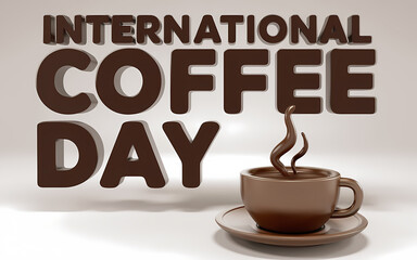 International coffee day poster template with cup of coffee with beans, chocolate, illustration wallpaper 