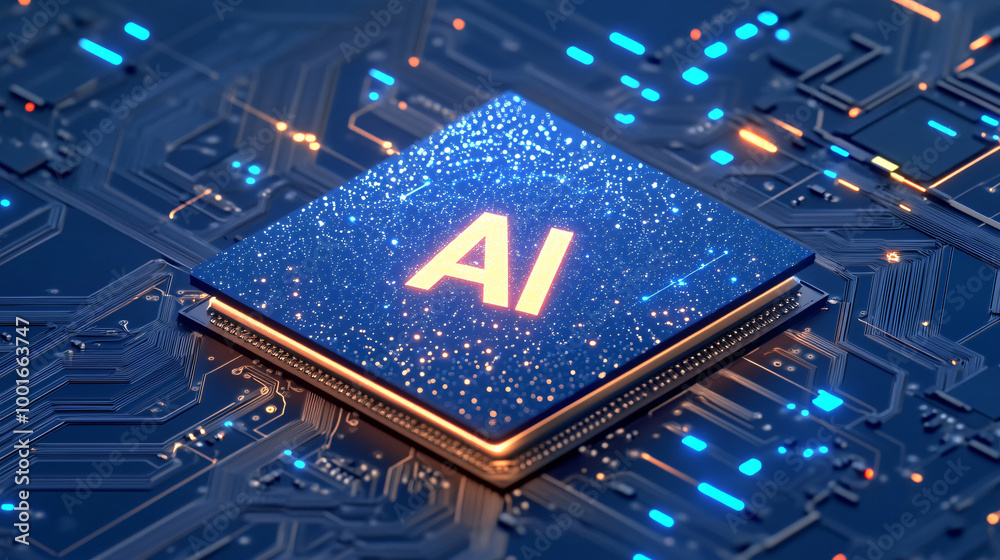 Fototapete microchip is illuminating a motherboard with an ai symbol, suggesting the power of artificial intell