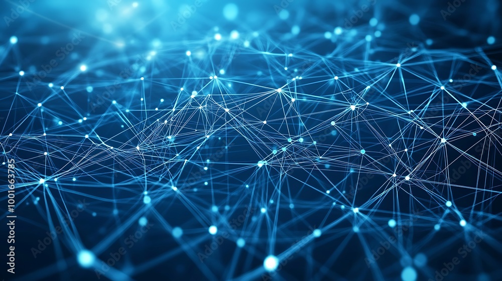 Poster Abstract blue background with connected lines and dots, representing a network or connection.