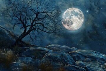 Fototapeta premium Stunning Moonlight Over a Serene Landscape