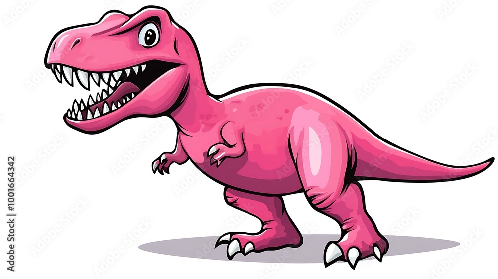 Poster Cute pink cartoon T Rex dinosaur. Funny dinosaur illustration for children.