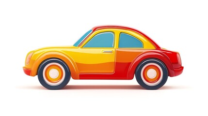 Fototapeta premium Cartoon Illustration of Red and Yellow Retro Car Isolated on White Background