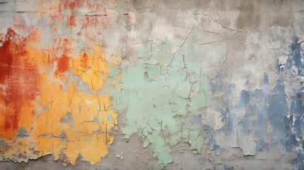 Obraz premium Wall with peeling paint. Texture of old concrete wall for background. A dilapidated building wall in need of major repairs. Facade of a house with damaged plaster. Photophone for retro photography.