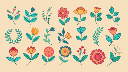 Hand-drawn floral borders Element Sticker Set 