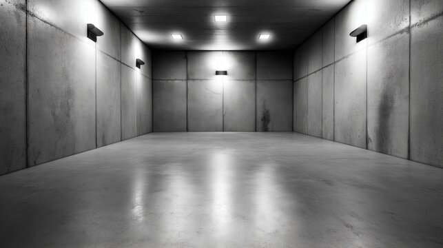 Minimalistic empty gray interior room with industrial design