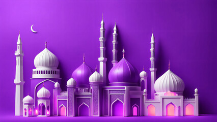 Fototapeta premium 3d lantern with mosque and banneroud in elegant color background