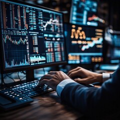 Businessman analyzing forex trading graph financial data