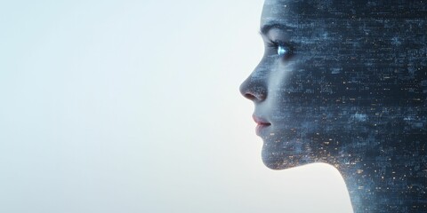 Obraz premium A dual perspective on AI-driven IT solutions, fused with robotic process automation, showcasing the evolution of intelligent IT services through innovative technology.