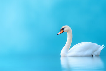 Obraz premium Elegant swan gliding peacefully on tranquil blue water during a sunny afternoon