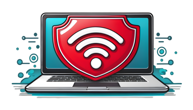 wifi red icon on laptop that's protected on a white background in the style of vray tracing,-