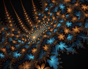 abstract blue and orange swirling yellow fractal 