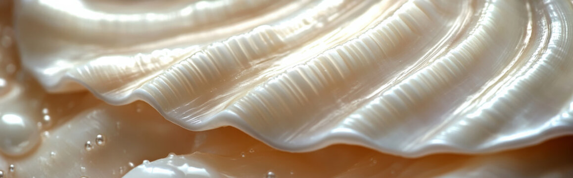 detailed ridges of a scallop shell with a pearly finish
