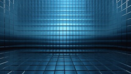 Obraz premium abstract blue grid pattern with geometric shapes and lines vibrant abstract wall of blue glass cubes