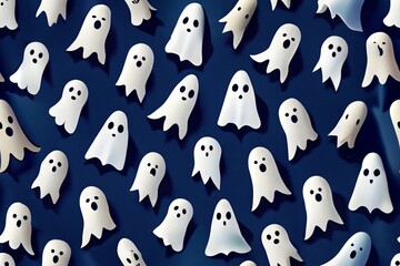 Halloween 3d Ghost Black and white color, colletions banner design on dark blue background, Eps 10 vector illustration

