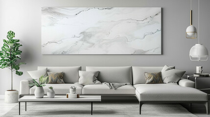 Stylish living room with light-colored sofa and abstract wall art