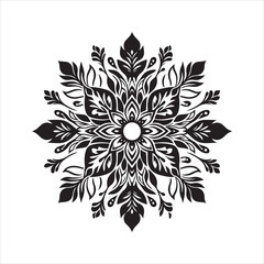 Floral flower mandala silhouette on white background
