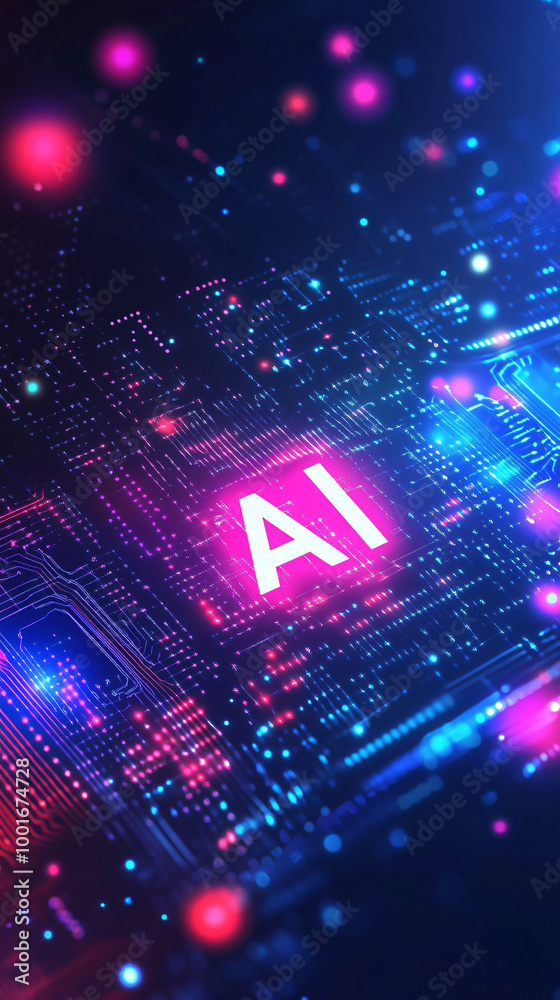 Aufkleber futuristic glowing motherboard circuit board with an artificial intelligence symbol overlay