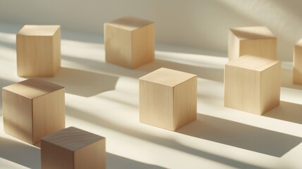 Fototapeta premium Geometric wooden blocks casting soft shadows