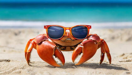 Red Crab Wearing Sunglasses: Fun Clip Art for Beach Themes