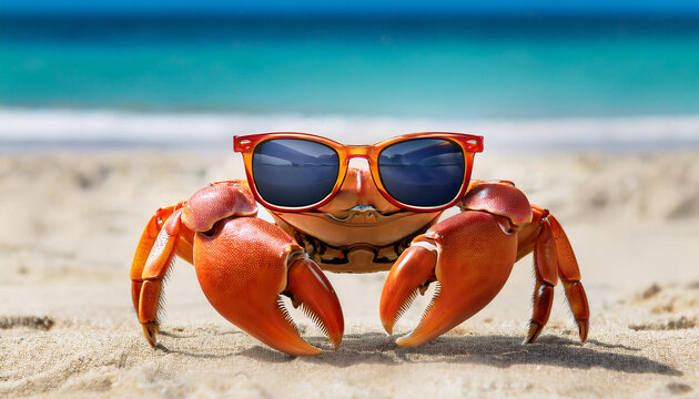 Red Crab Wearing Sunglasses: Fun Clip Art for Beach Themes