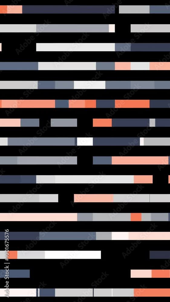 Poster abstract horizontal parallel rows of line segments moving intermittently into the same direction iso