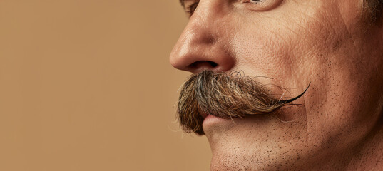 Obraz premium Minimalistic Website Hero Image Featuring Man with Styled Mustache for Text or Product Promotion