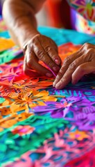 Obraz premium Traditional Handcrafted Papel Picado Banners - Intricate Designs in Colorful Mexican Folk Art
