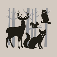 Silhouette of forest animals