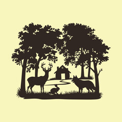 Silhouette of forest animals