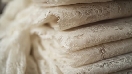 Obraz premium Stacked Folded Lace Fabric with Intricate Details