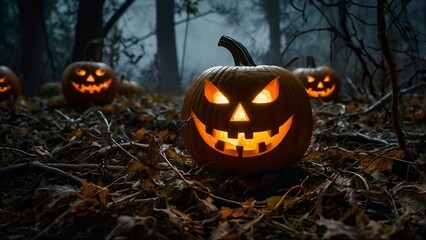 Glowing Pumpkins in the Forest, Generative IA