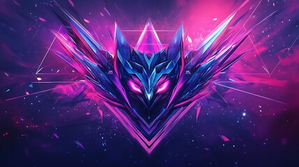 Abstract futuristic cyber wolf logo in pink and blue neon colors