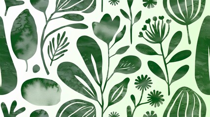 Seamless pattern with organic shapes, green tones, and natural textures, symbolizing sustainability and eco-friendly concepts.