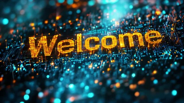 Welcome word on digital cyberspace background. Greeting text for events, websites, promotions and hospitality business