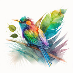 Fototapeta premium Gift a friend a multicolor bird of paradise watercolor with a delightful Colorful Watercolor