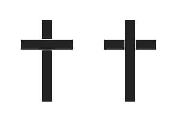 Black isolated Christian cross illustration in 2 variations as faith symbol. Vector icons in flat style