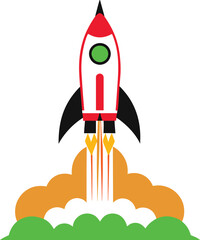Fun and Engaging Vector Illustration Showcasing Simple Rocket Launching for Kids Learning

