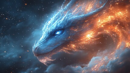 Fire and Ice Dragon Head, Fantasy Art Illustration