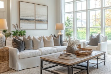 Fototapeta premium Cozy Living Room with Modern Decor and Natural Light