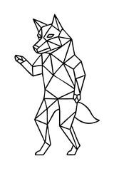coloring Geometric wolf character outline, dynamic pose, playful design, coloring book illustration, copy space